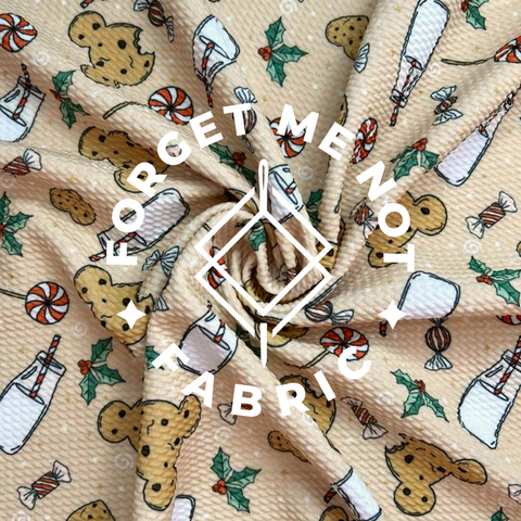 Christmas Cookies & Milk, Bullet Knit Fabric, Christmas Milk & Cookies, Bow Fabric