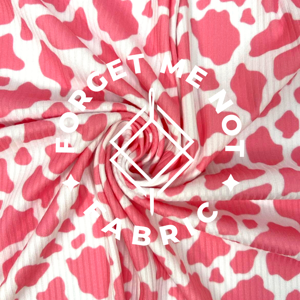 Pink Cow Spot, Rib Knit Fabric
