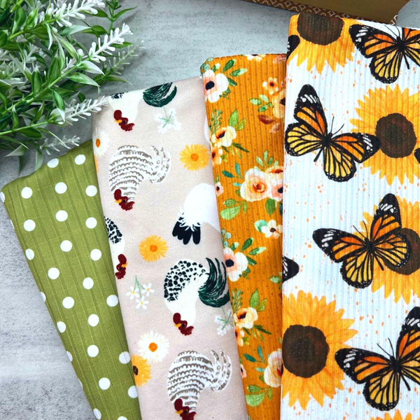 Butterfly Sunflower, Lightweight 4x2 Rib Knit Fabric