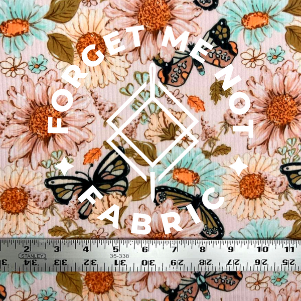 Blush Butterfly Garden, Rib Knit Fabric, Flower Shop Bliss Summer Collection