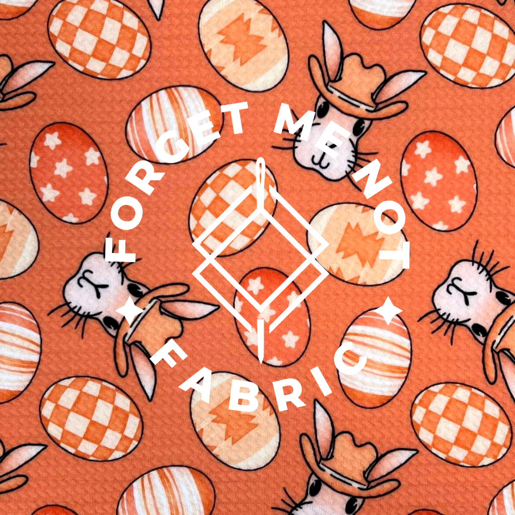 Orange Easter Western Bunnies, Bullet Fabric, Easter Bunny Fabric, Bullet Knit Fabric