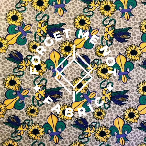 Mardi Gras Sunflowers Leopard, Soft DBP Fabric, Mardi Gras Mask Fabric
