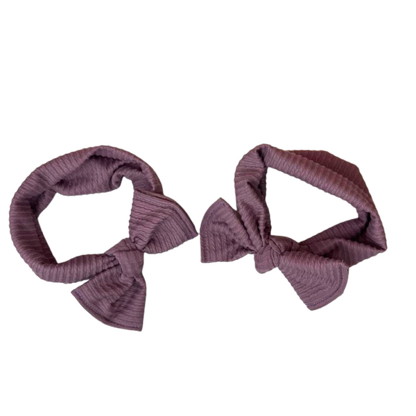 Cozy Purple Vintage Rib Knit Chunky Bow Headwraps, Hand Made in USA, Newborn Bows Headwraps