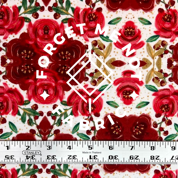 Christmas Red Floral Fabric, Soft DBP, Holiday Floral, Christmas Fabric Collection