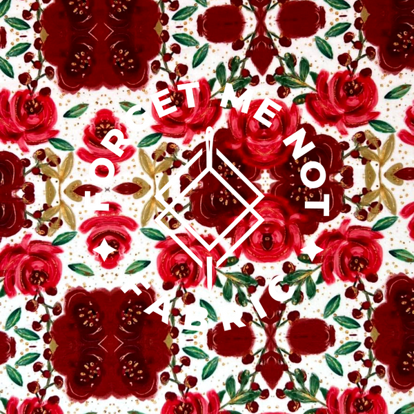 Christmas Red Floral Fabric, Soft DBP, Holiday Floral, Christmas Fabric Collection