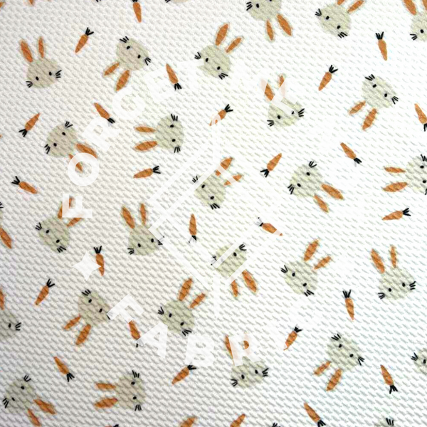 Minimal White Bunny & Carrot, Bullet Super Soft Knit Fabric