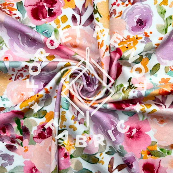 Romantic Watercolor Dark Purple Floral Fabric, 180 DBP GSM Fabric
