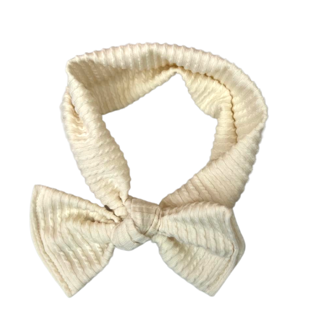 Cozy Ivory Rib Knit Chunky Bow Headwraps, Hand Made in USA, Newborn Bows Headwraps