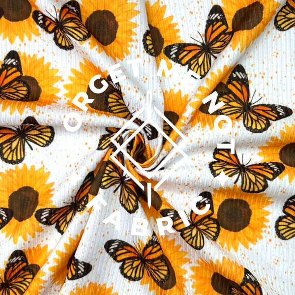 Butterfly Sunflower, Rib Knit Fabric, Sunflower Monarch Butterfly Fabric