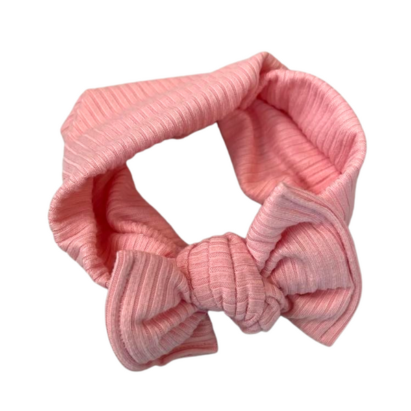 Pink Rib Knit Chunky Bow Headwraps, Hand Made in USA, Newborn Bows Headwraps