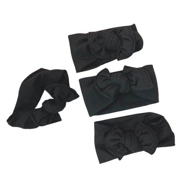 Black Rib Knit Chunky Bow Headwraps, Hand Made in USA, Newborn Bows Headwraps