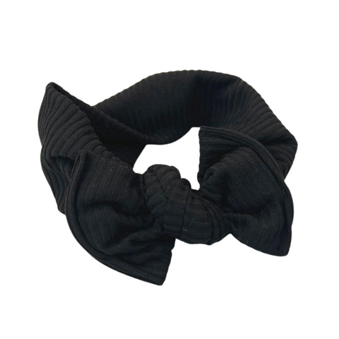 Black Rib Knit Chunky Bow Headwraps, Hand Made in USA, Newborn Bows Headwraps