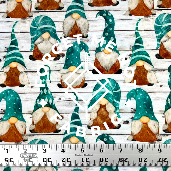 Spring Teal Gnomes, DBP Super Soft Knit Fabric, Cute Spring Gnomes Fabric