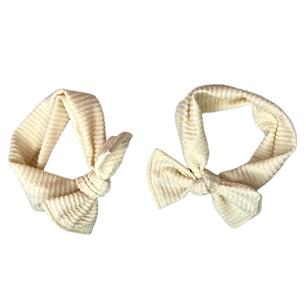 Cozy Ivory Rib Knit Chunky Bow Headwraps, Hand Made in USA, Newborn Bows Headwraps