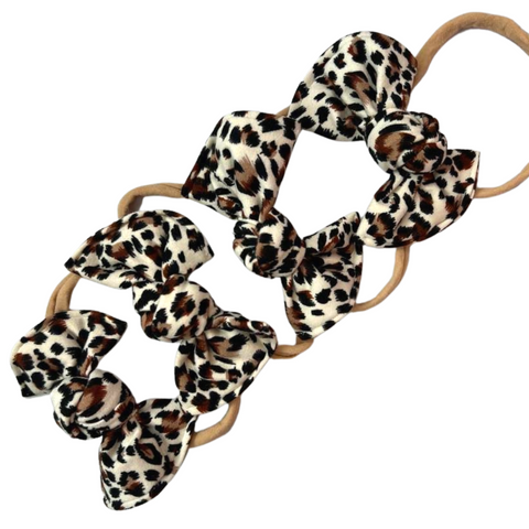 Cheetah DBP Knottie Bows, Hand Made in USA, Super Soft Knottie Bow Headbands