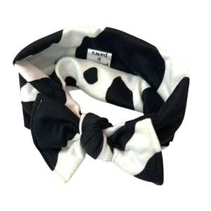 Cow Spot DBP Butter Knit Chunky Bow Headwraps, Hand Made in USA, Newborn Bows Headwraps