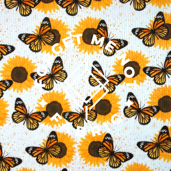 Butterfly Sunflower, Lightweight 4x2 Rib Knit Fabric