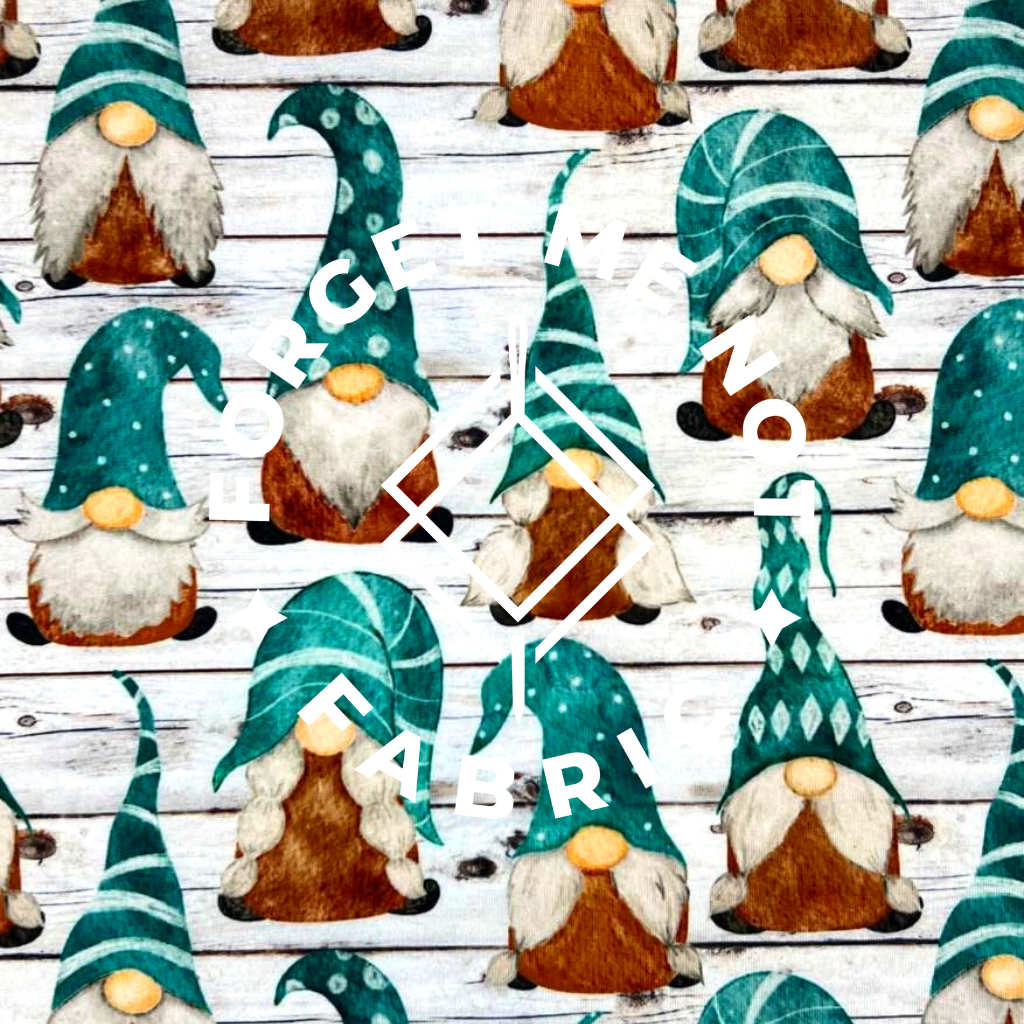 Spring Teal Gnomes, DBP Super Soft Knit Fabric, Cute Spring Gnomes Fabric