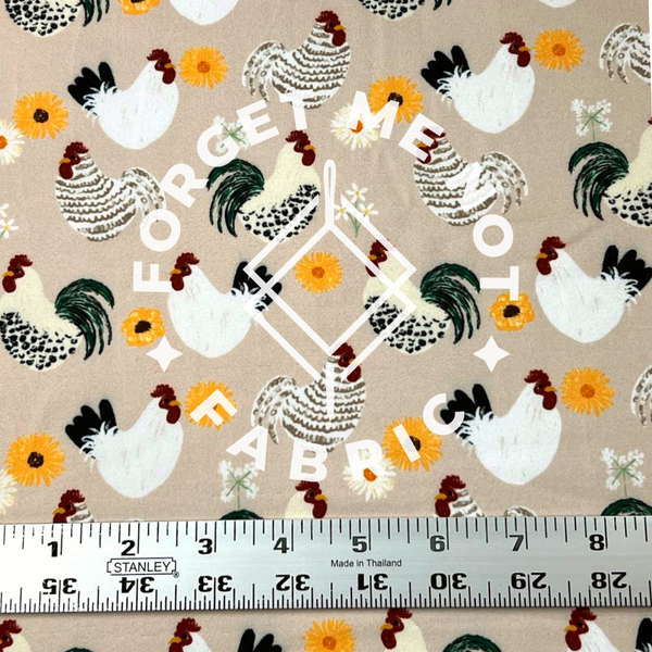Spring Chickens, DBP Super Soft Knit Fabric, Farm Chickens Fabric