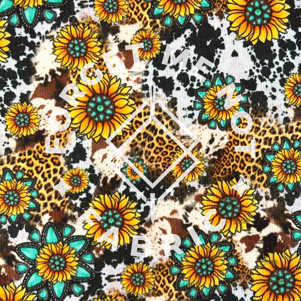 Sunflower Leopard Cowhide, Lightweight 4x2 Rib Knit Fabric